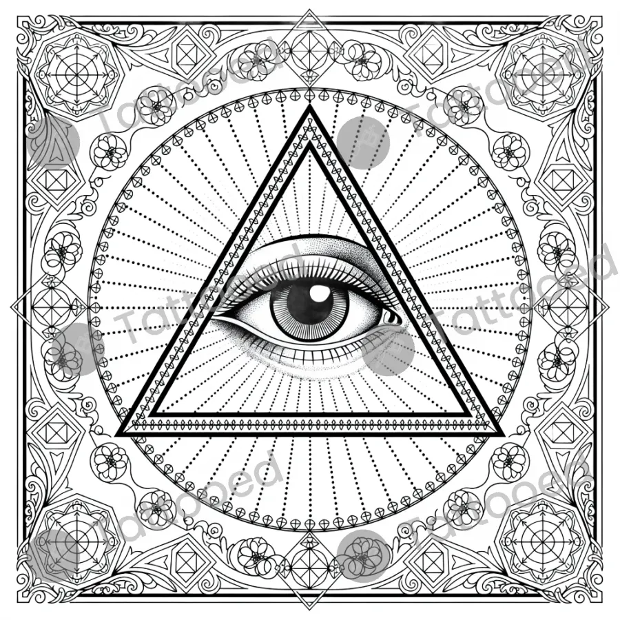 Eye of Providence, geometric tattoo flash design