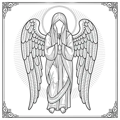 Seraphim (Six-Winged Angel), Fine Line tattoo flash design