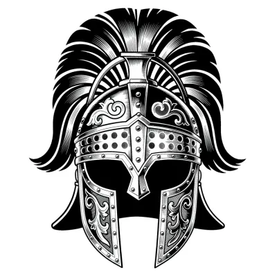 Roman Gladiator Helmet, Blackwork tattoo flash design