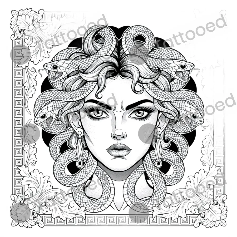 Medusa Portrait, traditional tattoo flash design