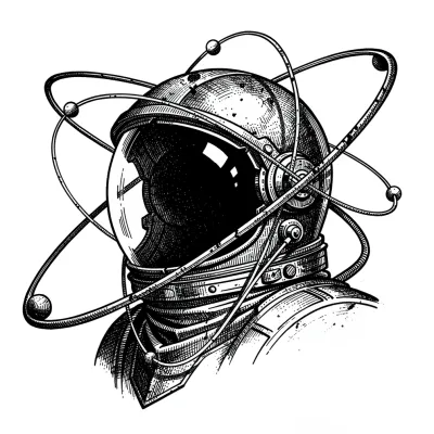 Astronaut & Solar System, Fine Line tattoo flash design