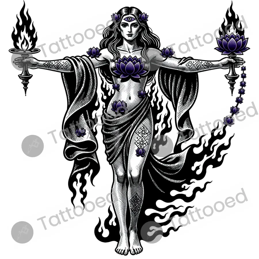 Goddess, blackwork tattoo flash design