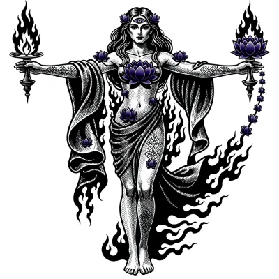Goddess, Blackwork tattoo flash design