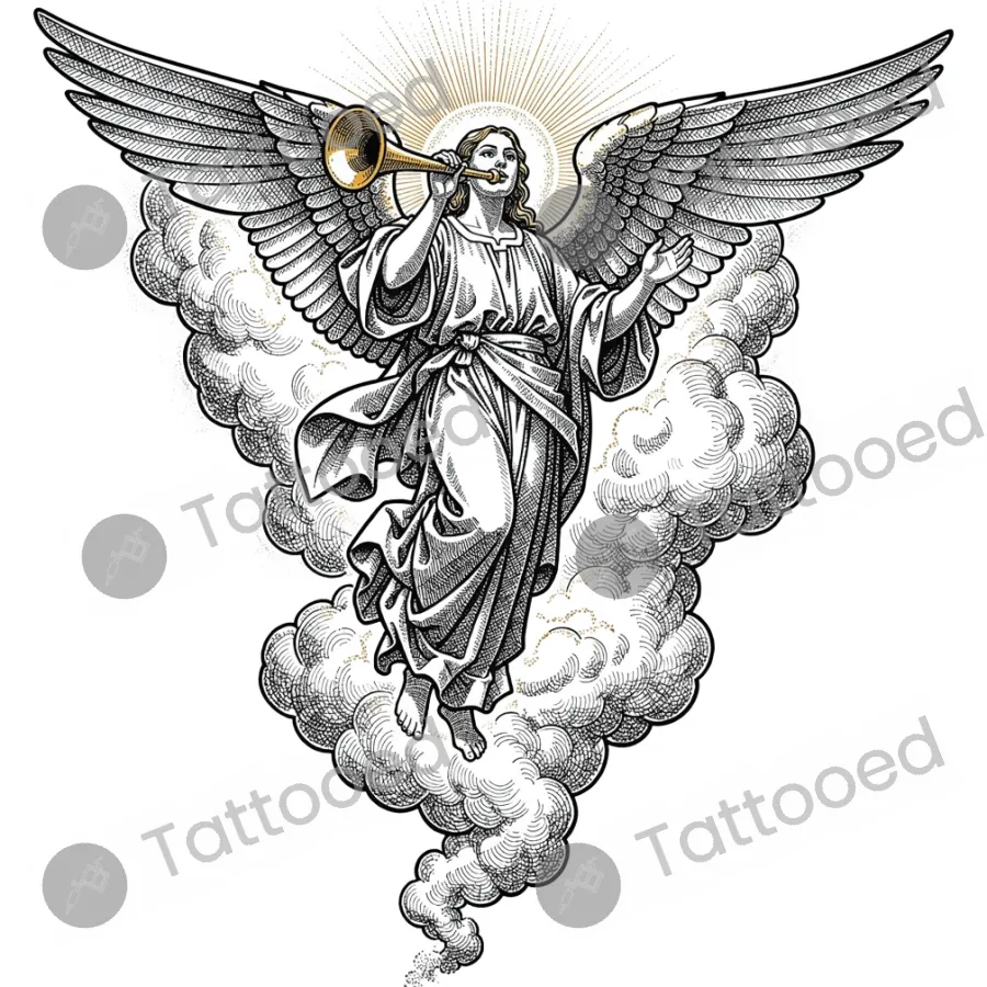 Celestial Messenger, fine line tattoo flash design