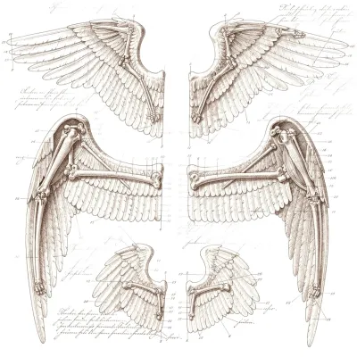 Anatomical Angel Sketch, Fine Line tattoo flash design