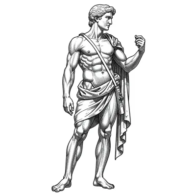 Classical Marble Warrior, Fine Line tattoo flash design