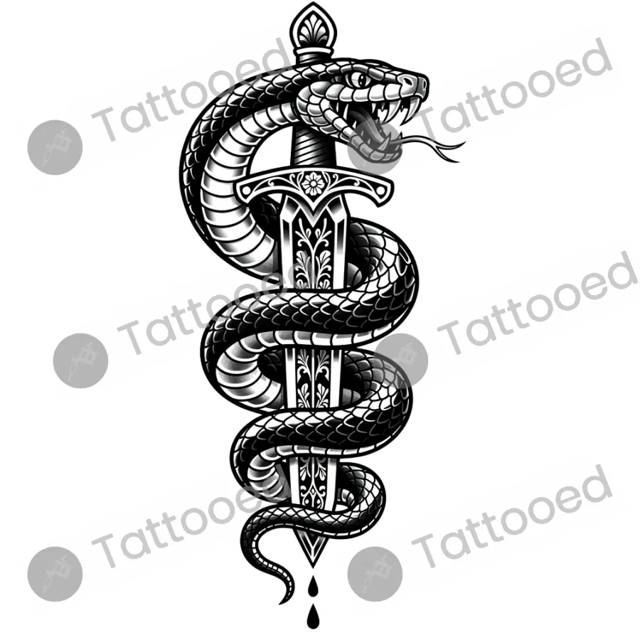 Dagger & Snake, blackwork tattoo flash design