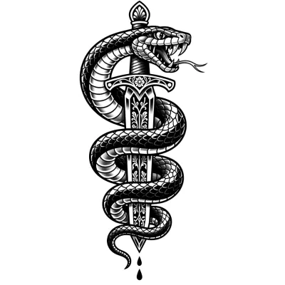 Dagger & Snake tattoo flash design