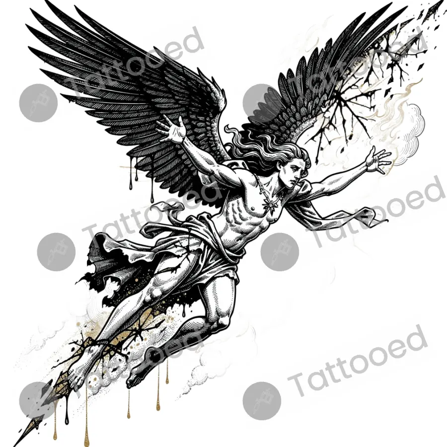 Fallen Divine Being, blackwork tattoo flash design