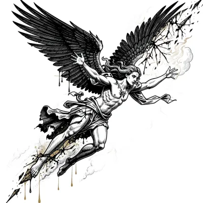 Fallen Divine Being, Blackwork tattoo flash design