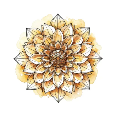 Dahlia with Amber Wash, Fine Line tattoo flash design