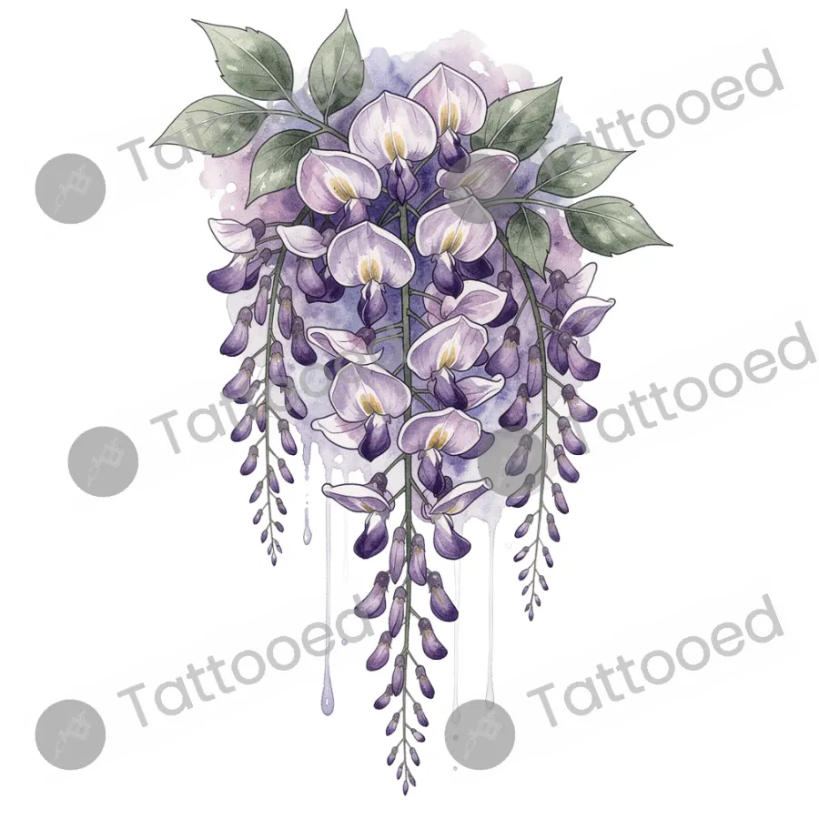 Watercolor Wisteria Sleeve, watercolor tattoo flash design