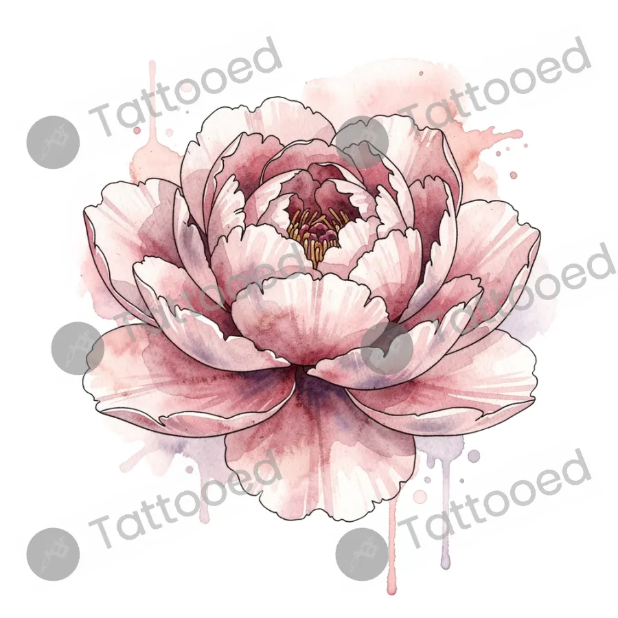 Watercolor Peony, watercolor tattoo flash design