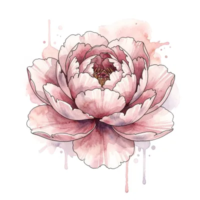 Watercolor Peony, Watercolor tattoo flash design