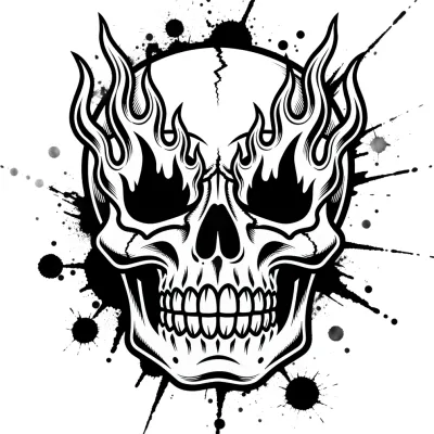 Flaming Skull tattoo flash design