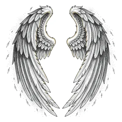 Angel Wings Embracing, Fine Line tattoo flash design
