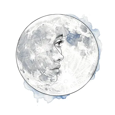 Moon with Silhouette, Fine Line tattoo flash design