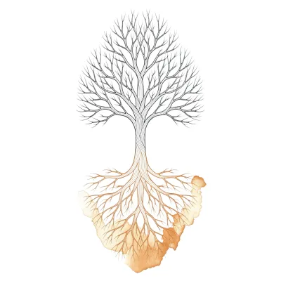Tree of Life with Roots, Fine Line tattoo flash design