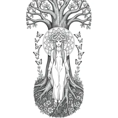 Goddess of Nature, Fine Line tattoo flash design